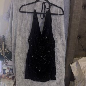 Fashion Nova Black Sparkle Backless Dress